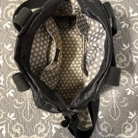 Kipling Defea, Black Metallic Satchel with Monkey and Shoulder Strap, VINTAGE! - Picture 2 of 10